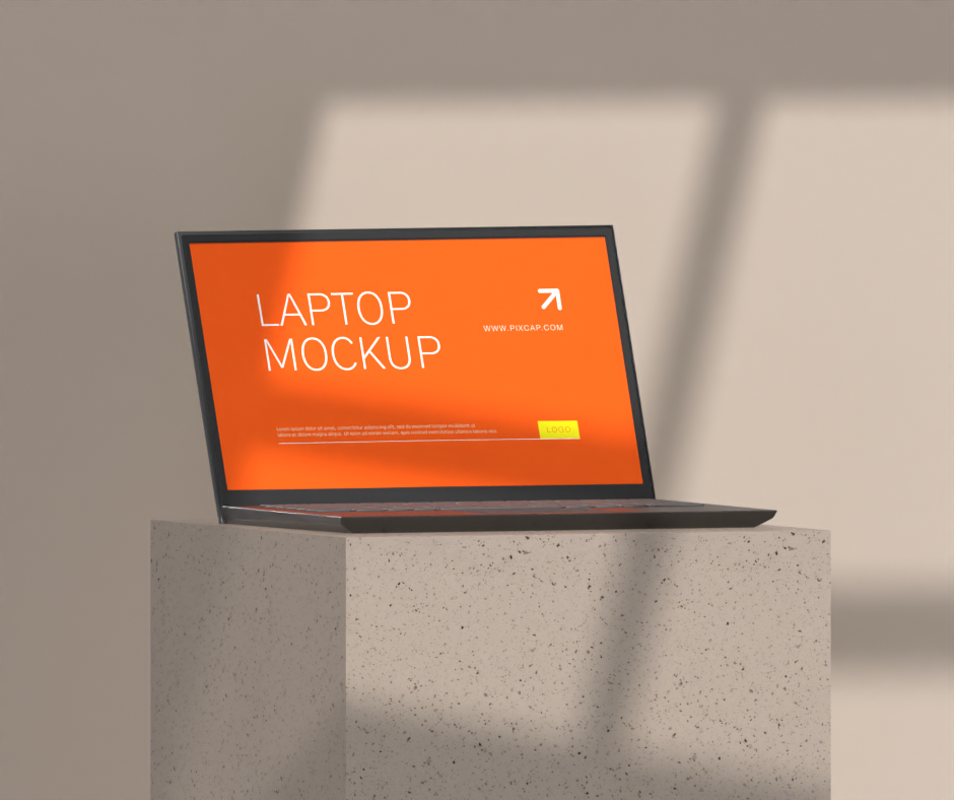 3D Mockup Laptop On Podium With Simple Background Style