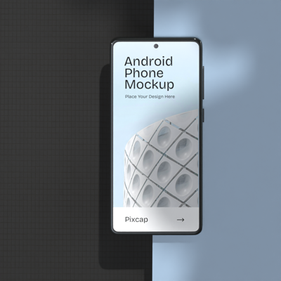 Android Phone 3D Mockup With Contrasting Colors Background And Beautiful Shadows 3D Template