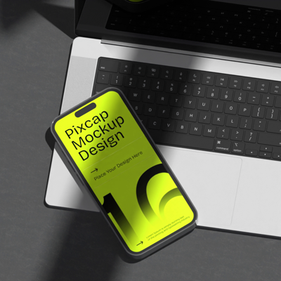 iPhone 14 3D Mockup With Macbook Pro 3D Template