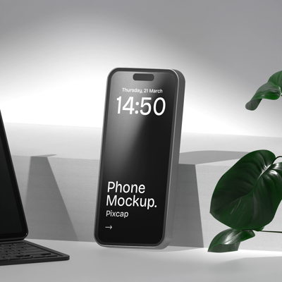 iPhone 15 3D Mockup Minimalist With Houseplant 3D Template
