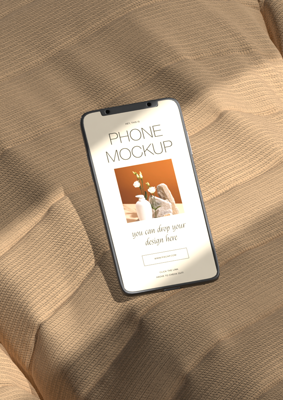 indoor vibes 3d telefon mockup auf dem stoff basis mit fenster schatten 3D Template