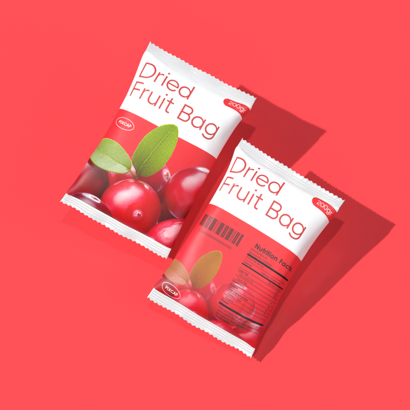 Dried Fruit Bag 3D Mockup On Red Background