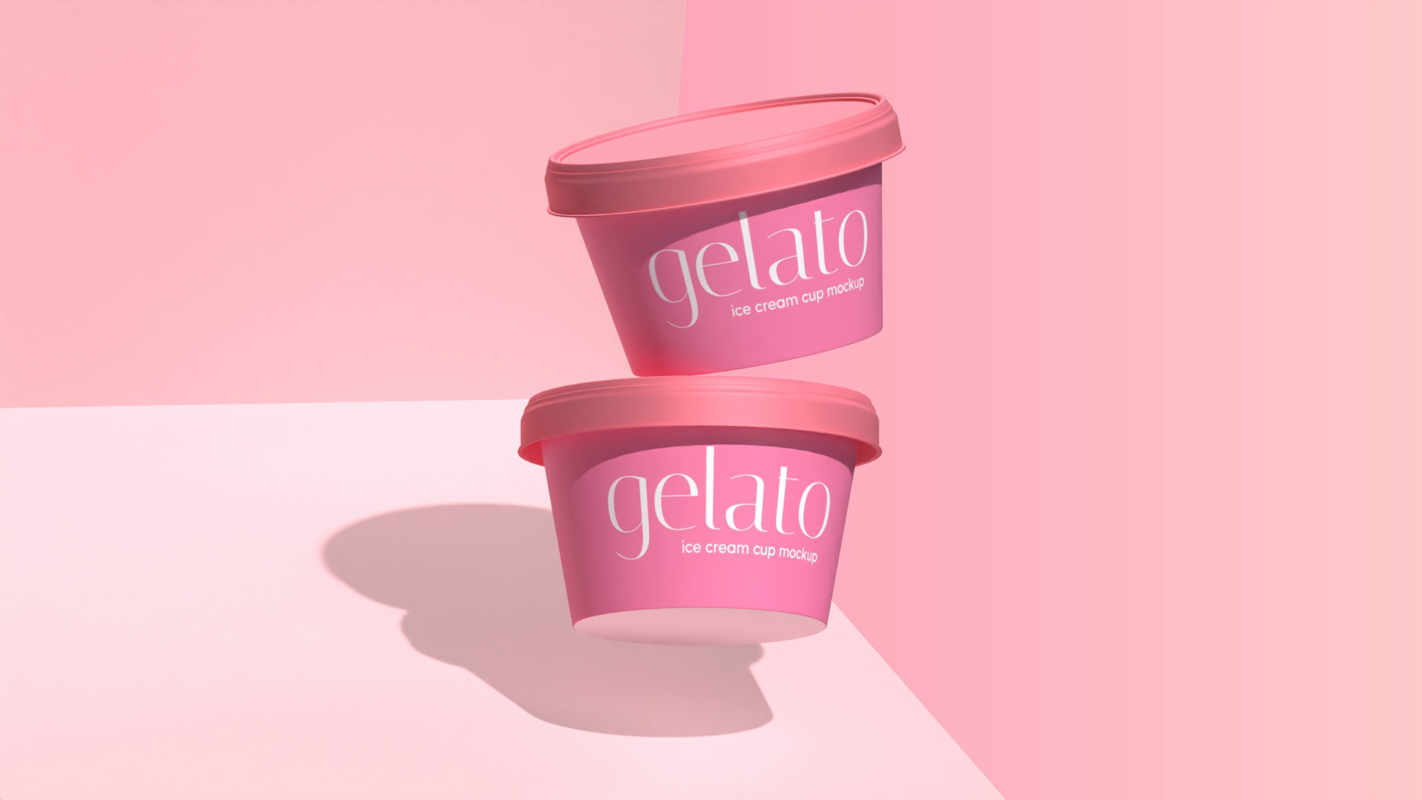 Pink Gelato Cups On Minimalist Pink Background 3D Mockup