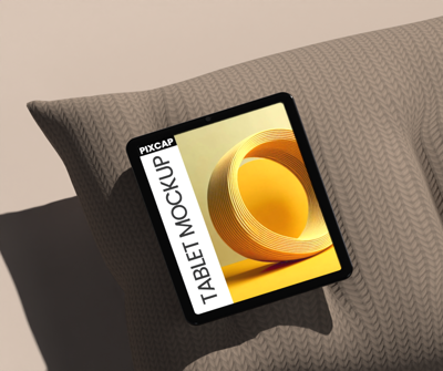 Tablet On Knitted Pillow 3D Static Mockup 3D Template