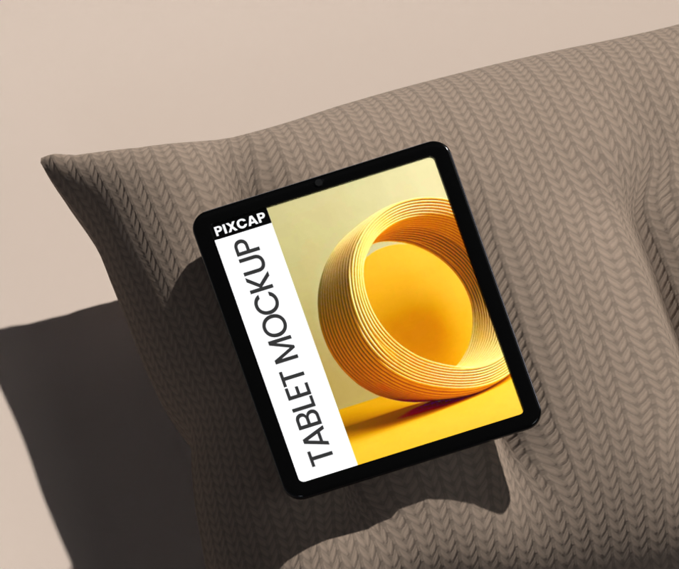 Tablet On Knitted Pillow 3D Static Mockup