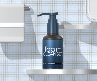 Foam Cleanser 3D Mockup With Bathroom Theme 3D Template