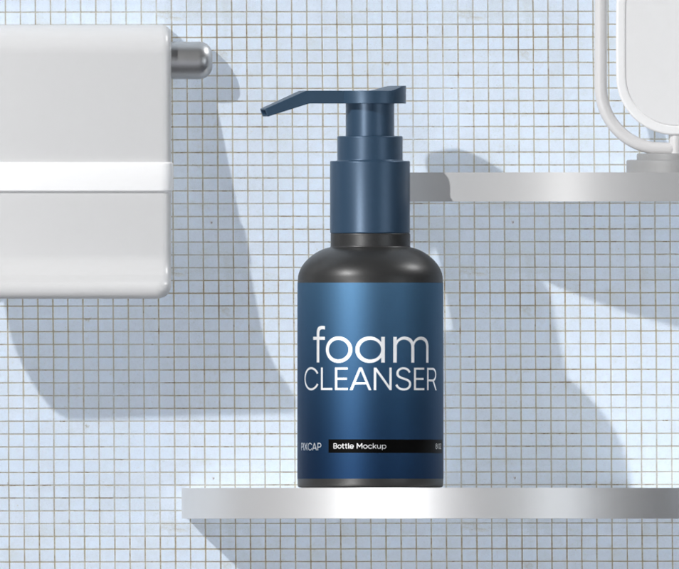 Foam Cleanser 3D Mockup With Bathroom Theme