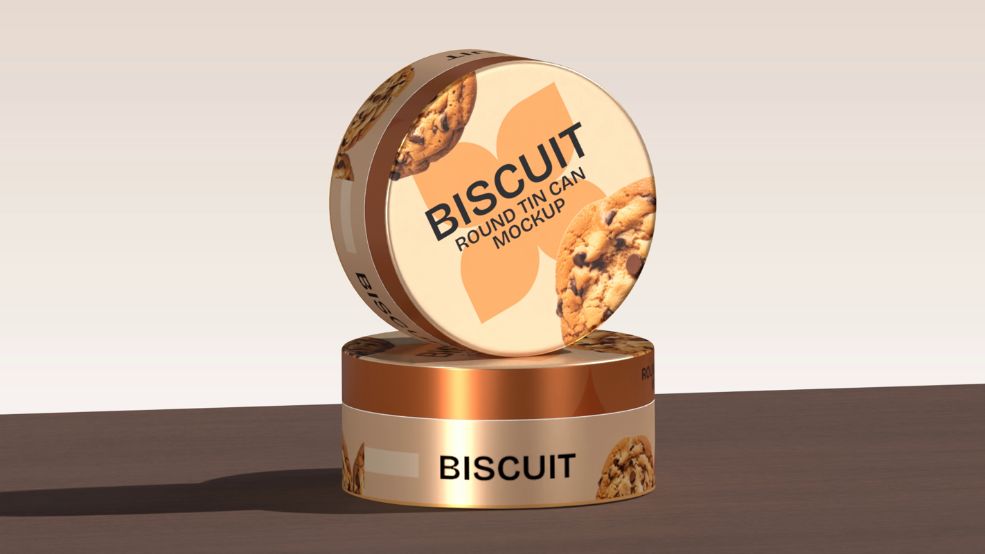 Biscuit Metallic Cans 3D Mockup