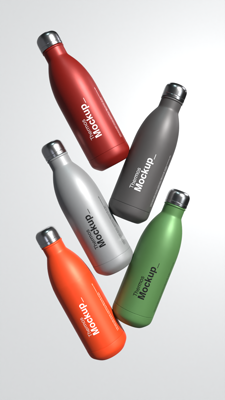 8 Stainless Steel Water Bottle Branding Mockups 3d pack of graphics and illustrations