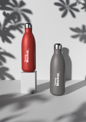 8 Stainless Steel Water Bottle Branding Mockups 3d pack of graphics and illustrations