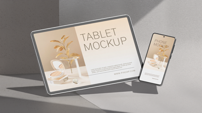 Minimalist And Clean 3D Mockup For Tablet And Phone Product 3D Template