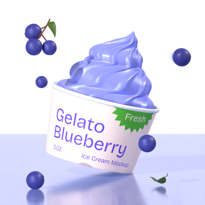 Blueberry Gelato With Blueberries Around 3D Animated Mockup 3D Template