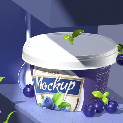 Ice Cream Cup Mockup With Bluberry Flavor 3D Mockup 3D Template