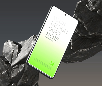 3D Animated Mockup For Phone Product With Two Rocks Behind 3D Template