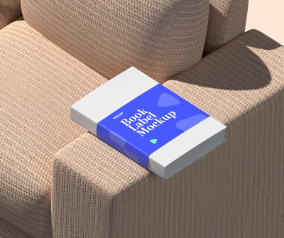 Animated Book 3D Mockup Over Knitted Sofa 3D Template