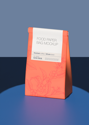 3D Food Paper Bag Mockup With Dark Theme And Less Lighting 3D Template