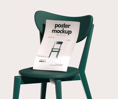 Interior 3D Mockup Poster On Wood Chair 3D Template