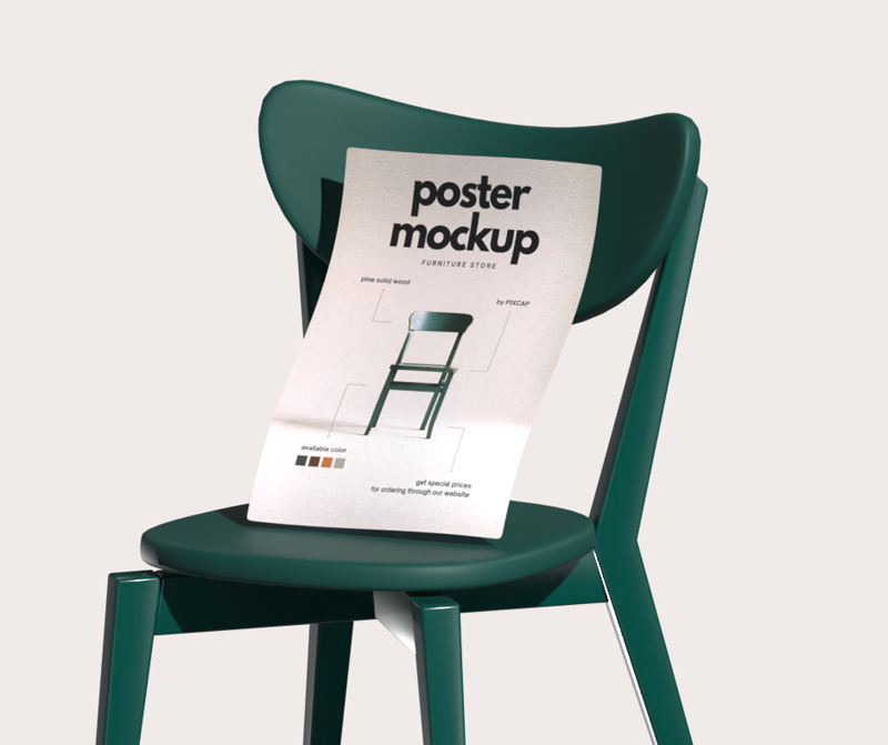 Interior 3D Mockup Poster On Wood Chair
