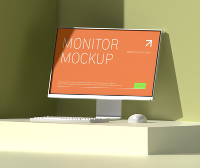 3D Monitor Mockup With Minimalist And Clean Background 3D Template