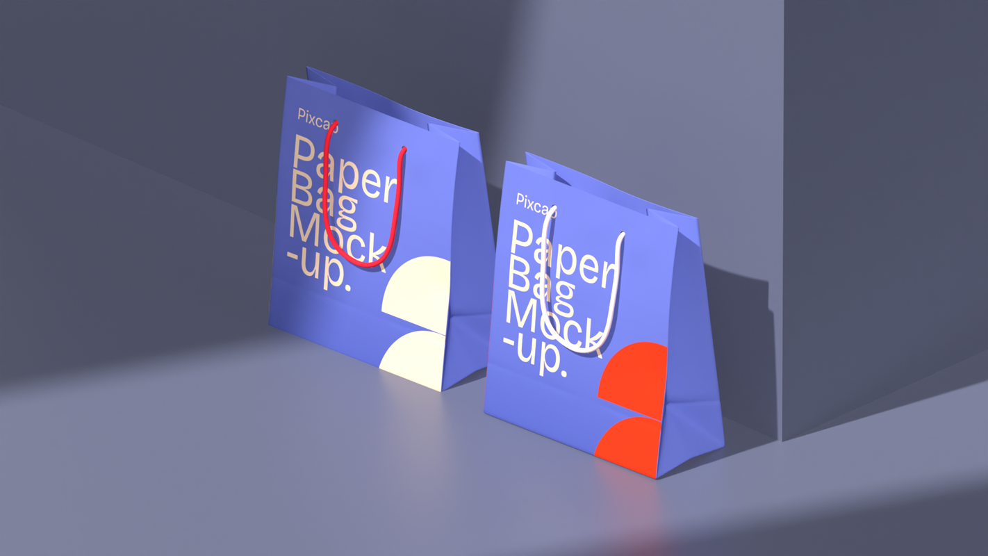 Two Shopping Bags With Minimalist Style 3D Mockup