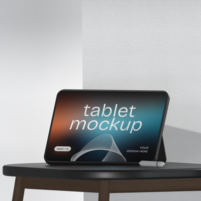 Tablet 3D Mockup On Table Set 3D Template