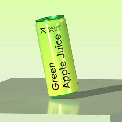 Green Apple Juice Can 3D Static Mockup With Gradient Background 3D Template