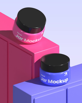 Static Two Jar 3D Mockups With Stage Podium  3D Template