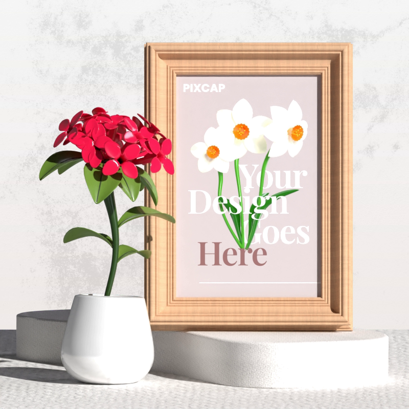 Static Wall Decor 3D Mockup With Decoration