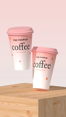 Minimalist Pink Coffee 3D Cup Mockup On Wooden Podium 3D Template