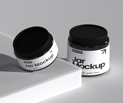 Static Two Jar 3D Mockup In The Realistic Floor 3D Template