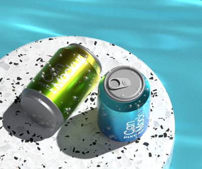 Static Two Cans 3D Mockup Over The Water 3D Template
