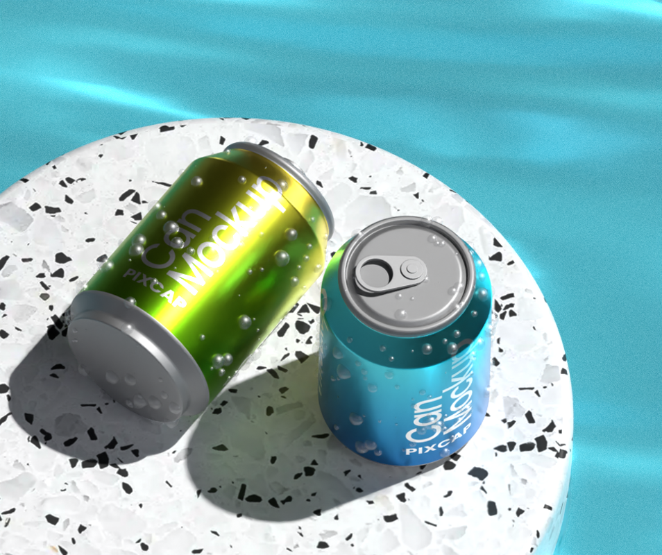 Static Two Cans 3D Mockup Over The Water