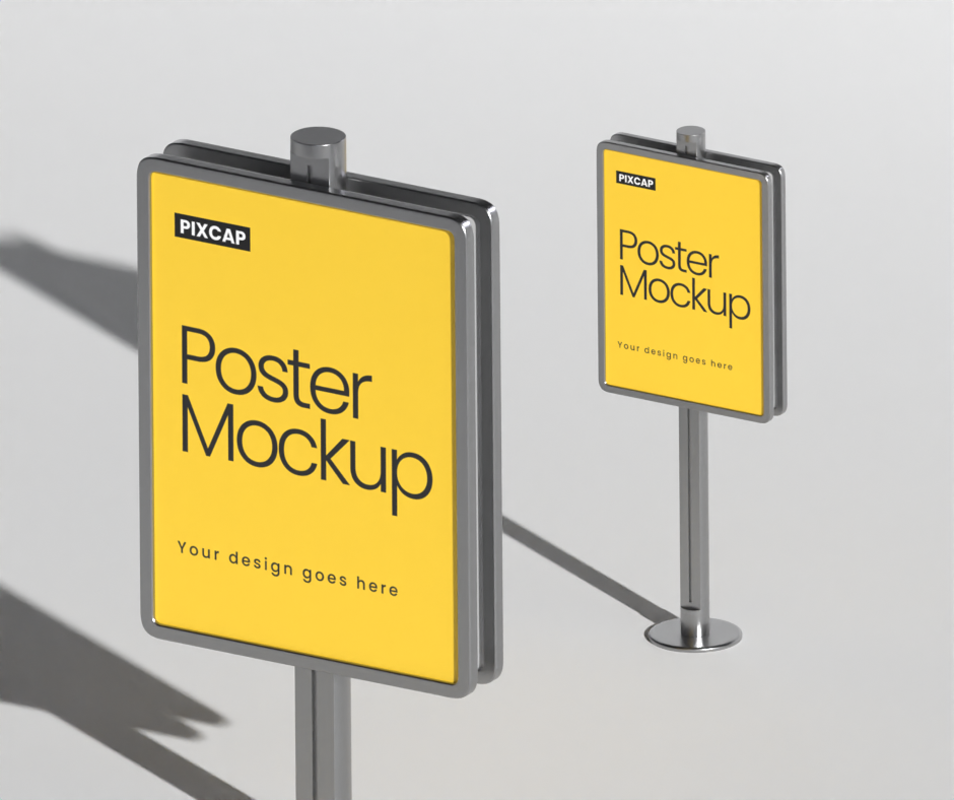 Standing Poster 3D Mockup With Minimalist Background
