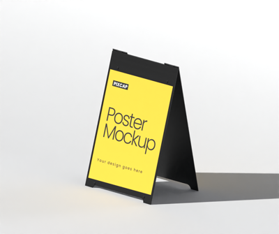 Standing Poster 3D Mockup With Minimalist Background 3D Template
