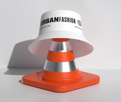 3D Static Mockup Bucket Hat Clothing On A Safety Cone Display 3D Template