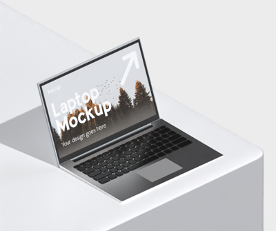 3D Static Mockup Device Laptop On Podium Platform Minimalism 3D Template
