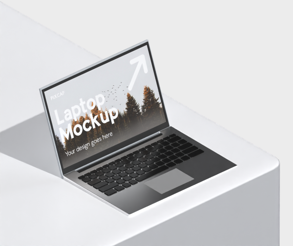 3D Static Mockup Device Laptop On Podium Platform Minimalism