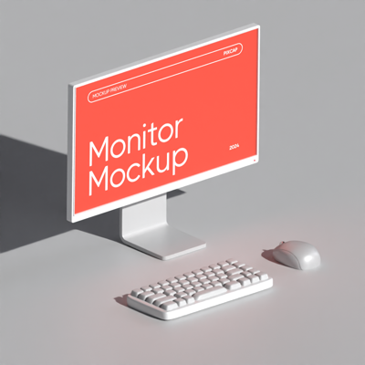Static Monitor Mockup With White Accessories 3D Template