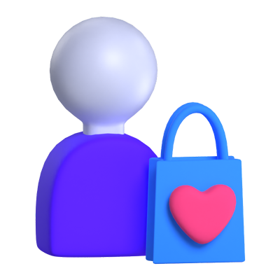 Customer Behavior With Shopping Bag And Heart 3D Model 3D Graphic