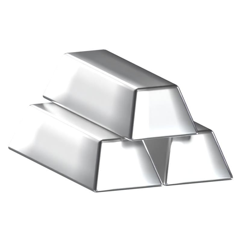 Three 3D Silver Ingots