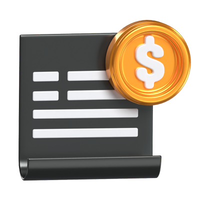 Bill 3D Model Of A Receipt And Dollar Coin On The Top Corner 3D Graphic