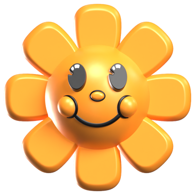 3D Daisy Flower Smile Face Icon 3D Graphic