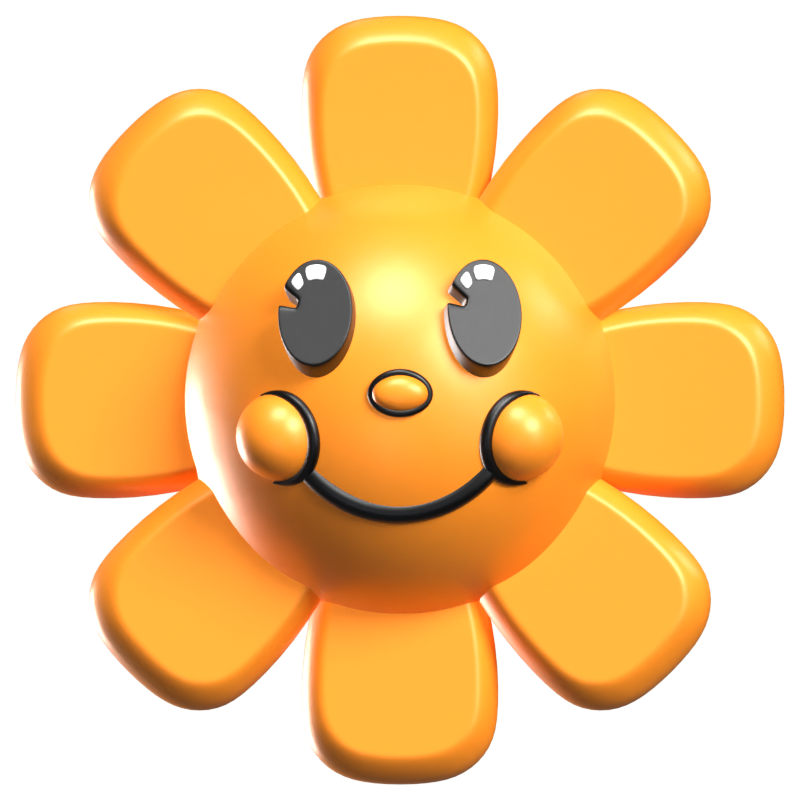 Icono 3D de flor de margarita con cara sonriente