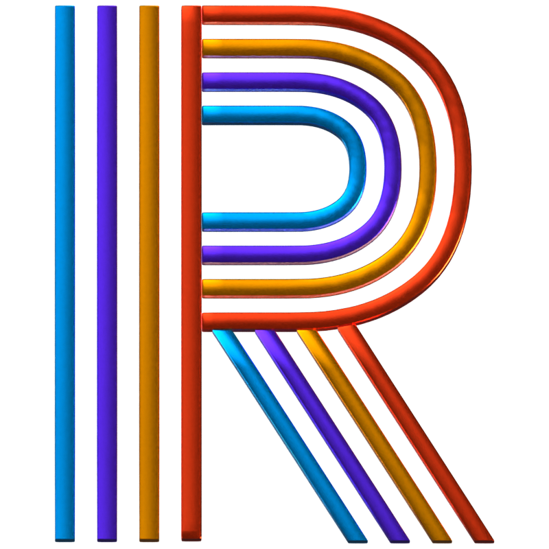 R Letra 3D Forma Líneas paralelas Texto