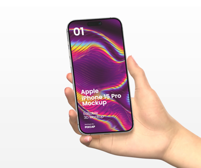 Realistic Hand Holding Iphone 15 Pro 3D Mockup 3D Template