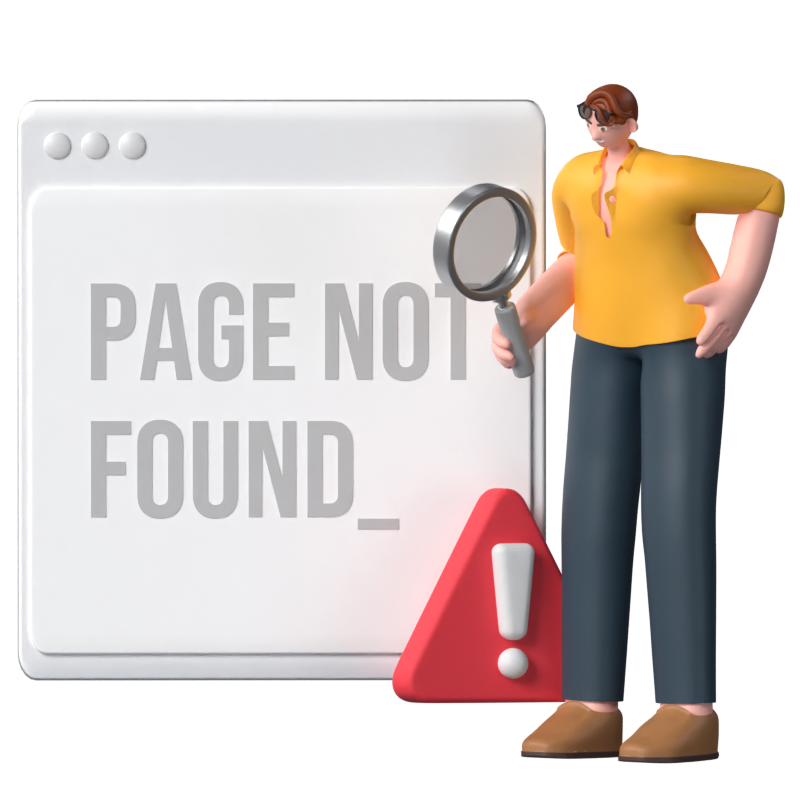Page Not Found State 3D Illustration With A Man Using Magnifying Glass 3D Illustration