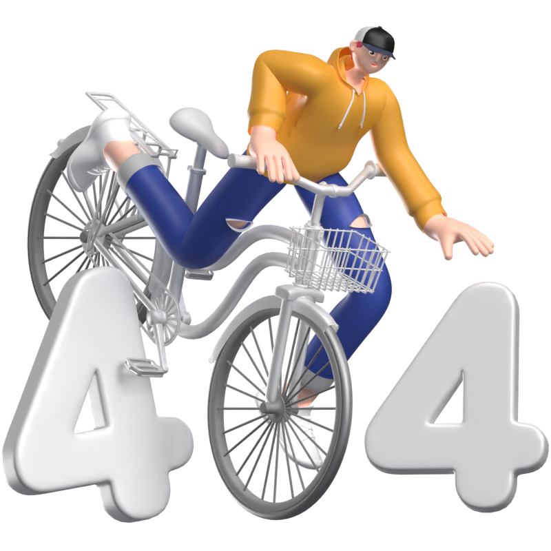 404 State With A Boy Falling Down From Bicycle 3D Illustration 3D Illustration