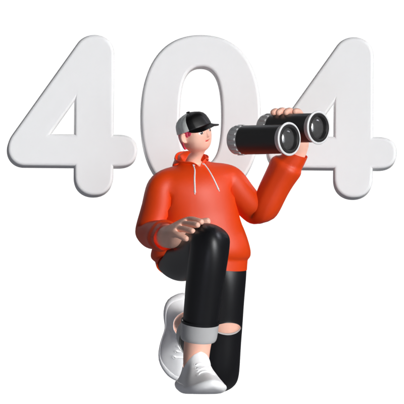 A Man Kneeling In Front Of The 404 State Holding Binocular 3D Illustration 3D Illustration