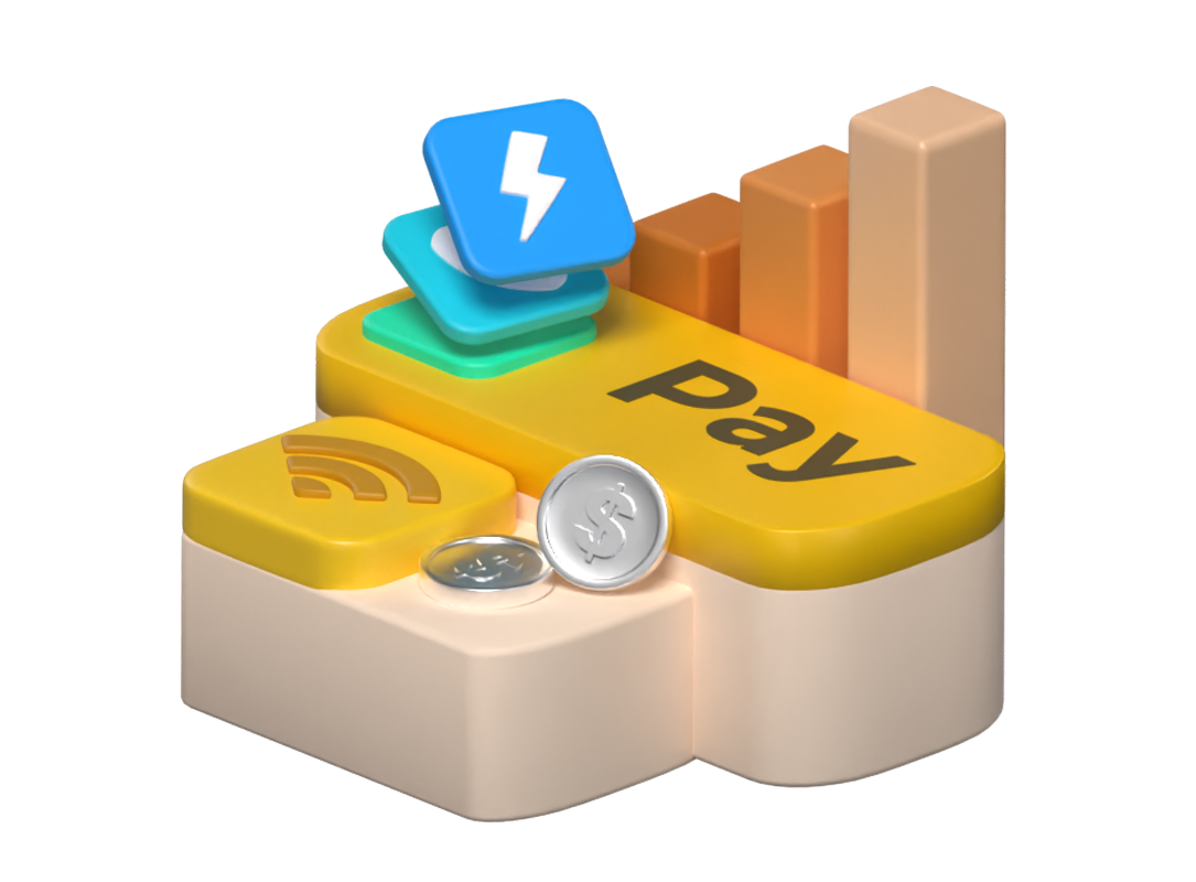 Payment Services 3D Illustration Pack With Coins Pay Word And Monthly Bill Logo 3D Illustration