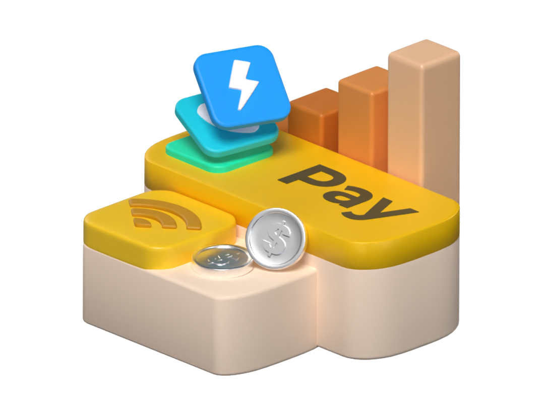 Payment Services 3D Illustration Pack mit Münzen zahlen Wort und monatliche Rechnung Logo